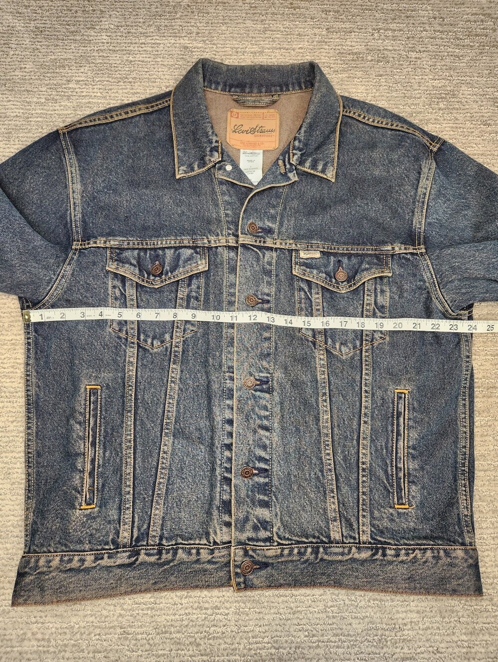 Levi Strauss Trucker Jacket Mens Large Dark Blue Vintage Wash Denim Button Biker - Picture 6 of 7